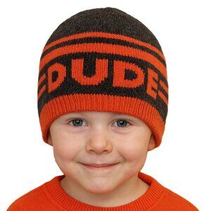 The Childrens Place Knit Hat Kids Size S M Orange Gray DUDE Beanie